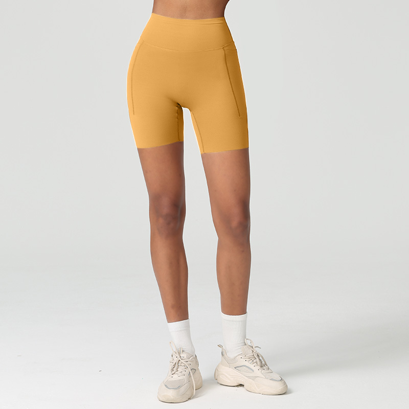 Breathable High Waist Tummy Control Gym Workout Yoga Shorts With Side Pockets