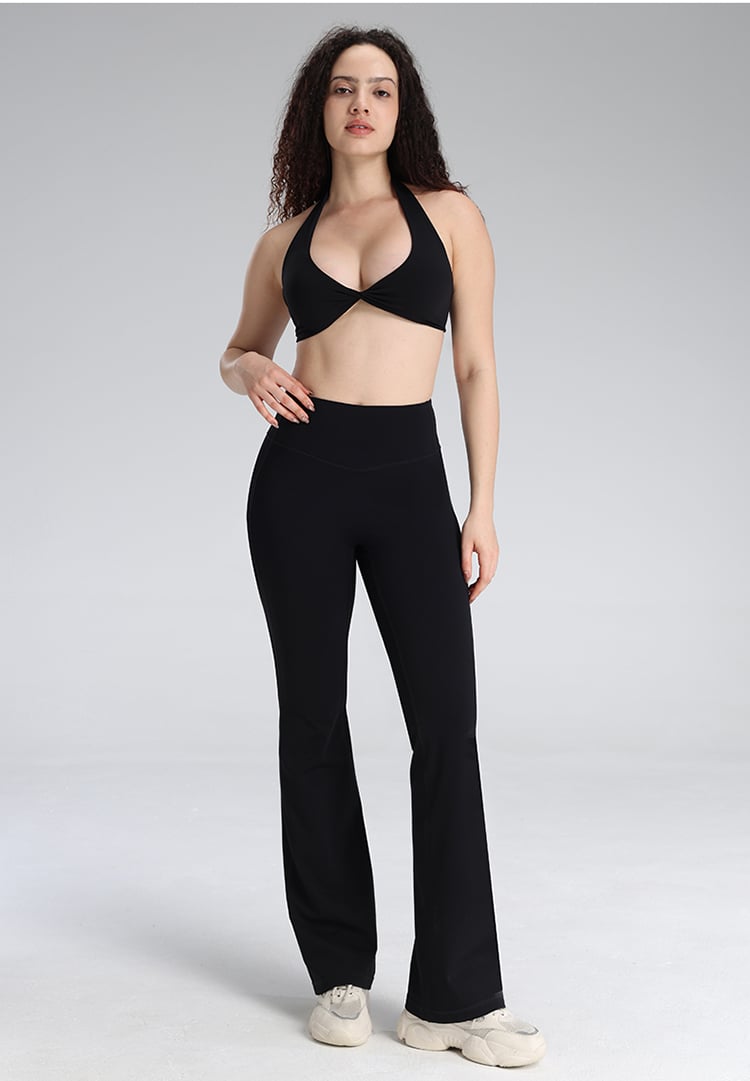V Neck Halter Sports Bra with Removable Pads Front Twist Desig supplier