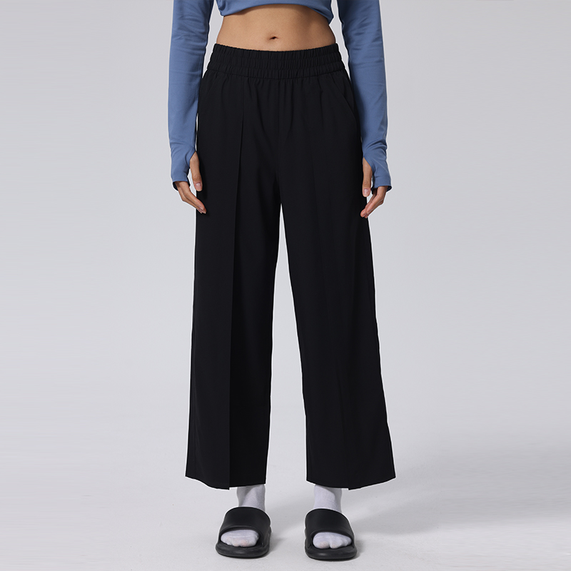 Elastic Waist Wide Leg Pants with Side Pockets Loose Casual Sports Trousers