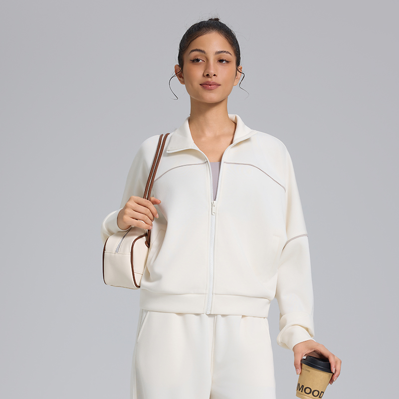 Modal Color-Blocking Stripes Jacket | Smooth Zipper Big Pocket Casual Athleisure Top
