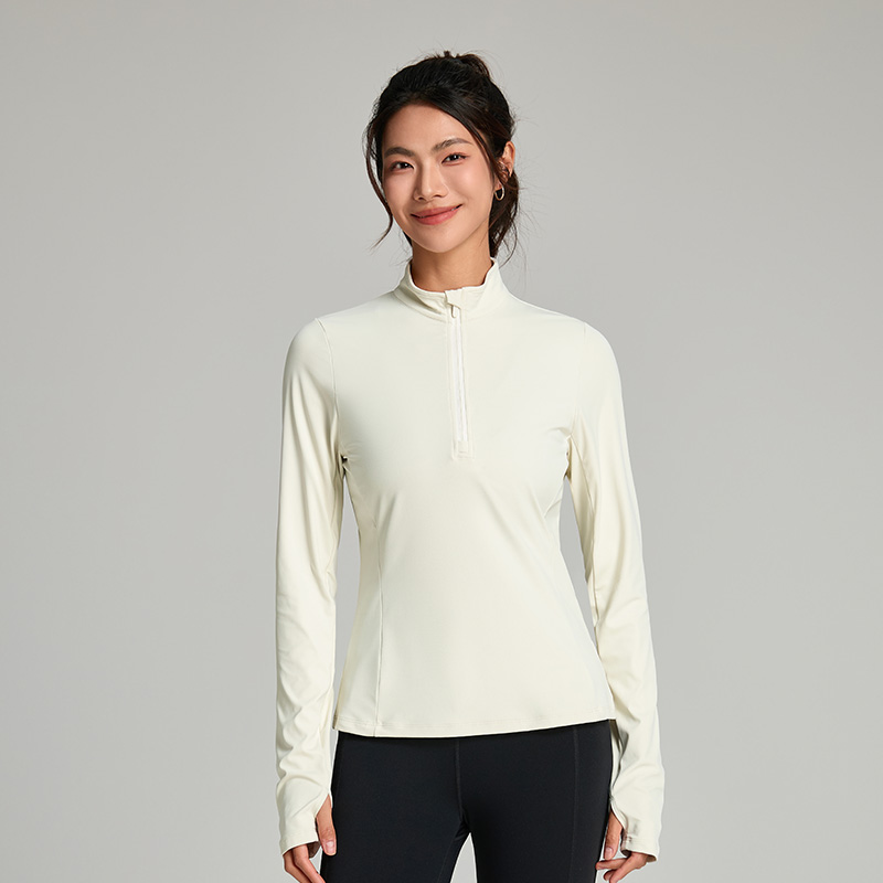Half-zip up Workout Fitness Running Sport T-Shirts With Thumb Hole