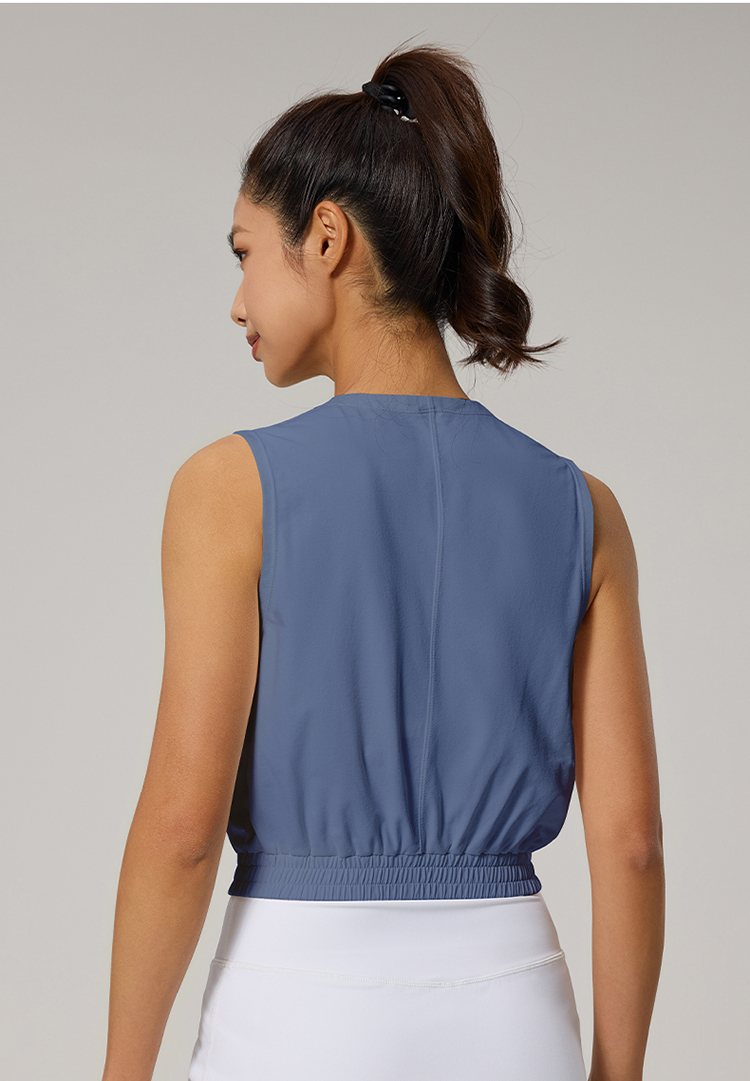 Breathable V - Neck Sleeveless Tennis Wear Top Elastic Band Hem Design manufacture