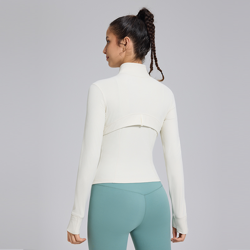 Full Zipper Slim Ribbed Sports Yoga Jacket With Pockets