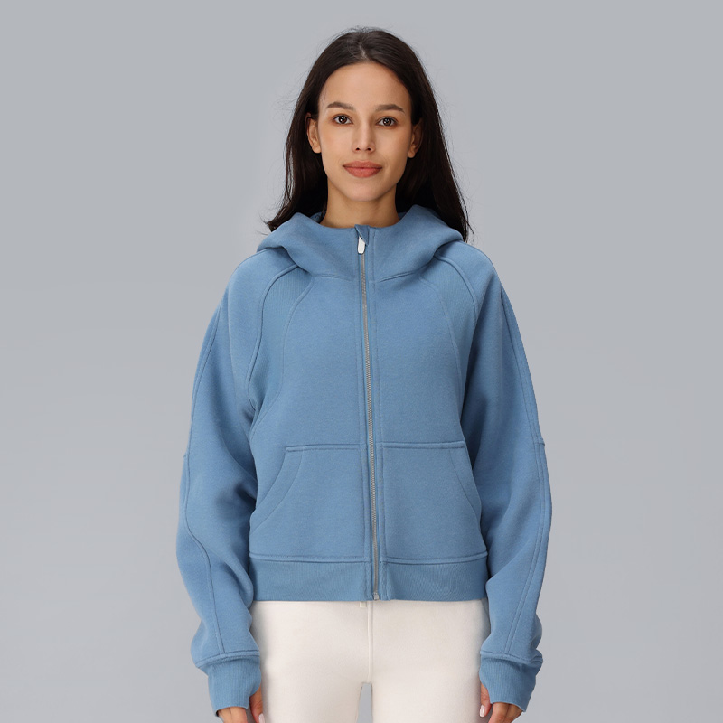 Women's Hooded Zip - Up Jacket Inside Fleece Kangaroo Pocket Hoodie