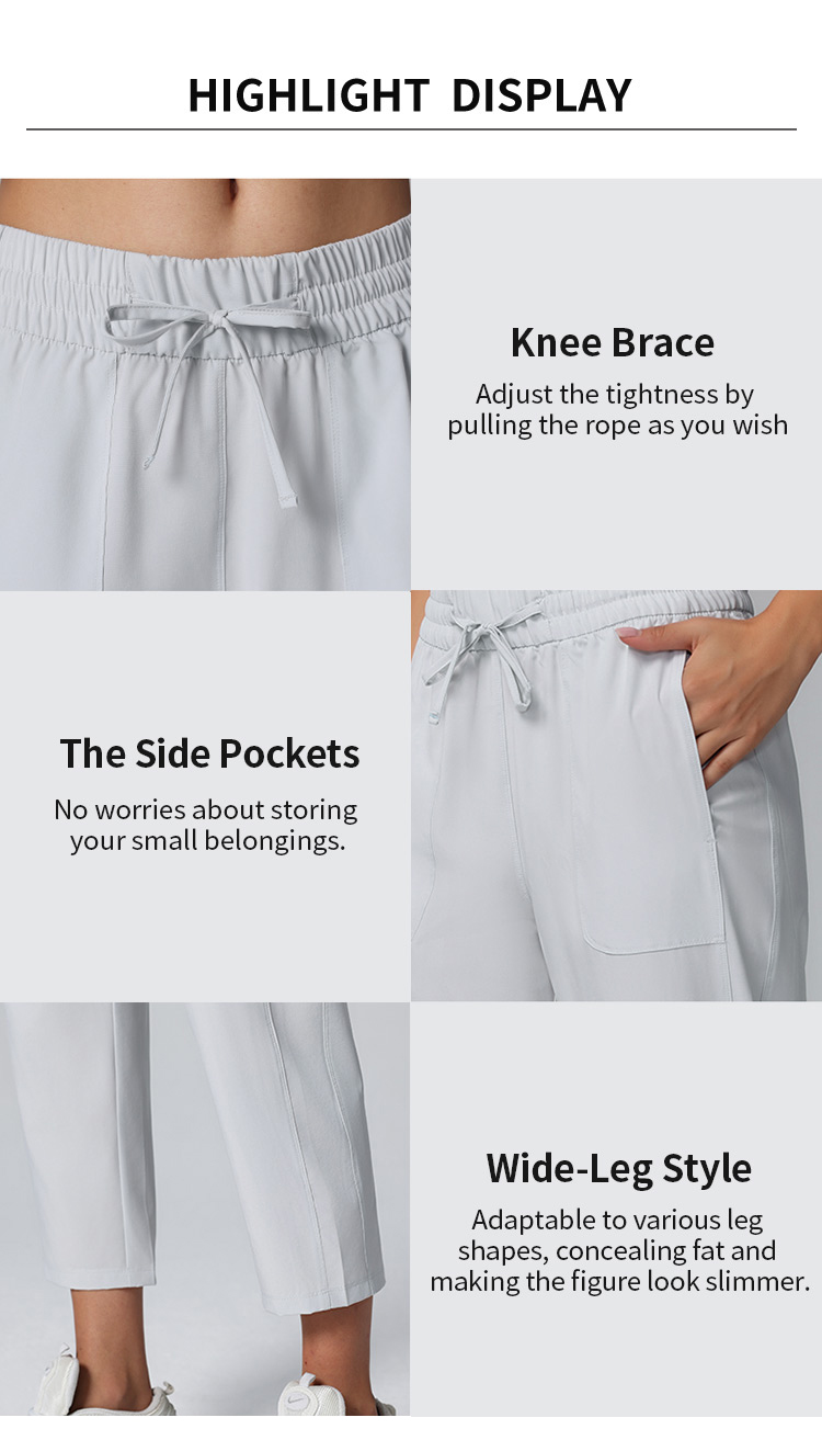 High Waist Drawstring Loose Wide Leg Cropped Pants with Pockets