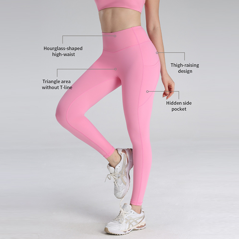 Leggings de yoga haute taille avec contrôle du ventre – fesses froncées, poches latérales profondes, sans ligne de soutien