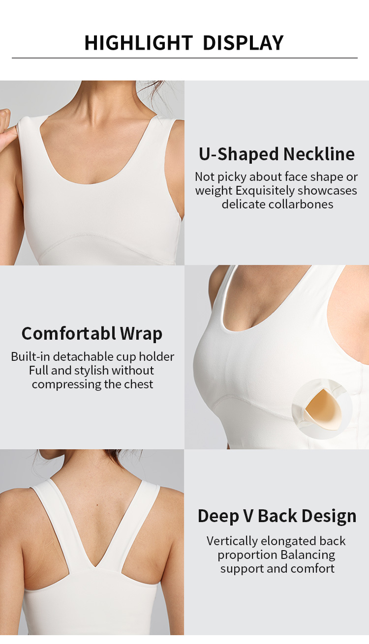 U Neck Fitness Sports Bra Back Comfortable Sleeveless Running Yoga Top