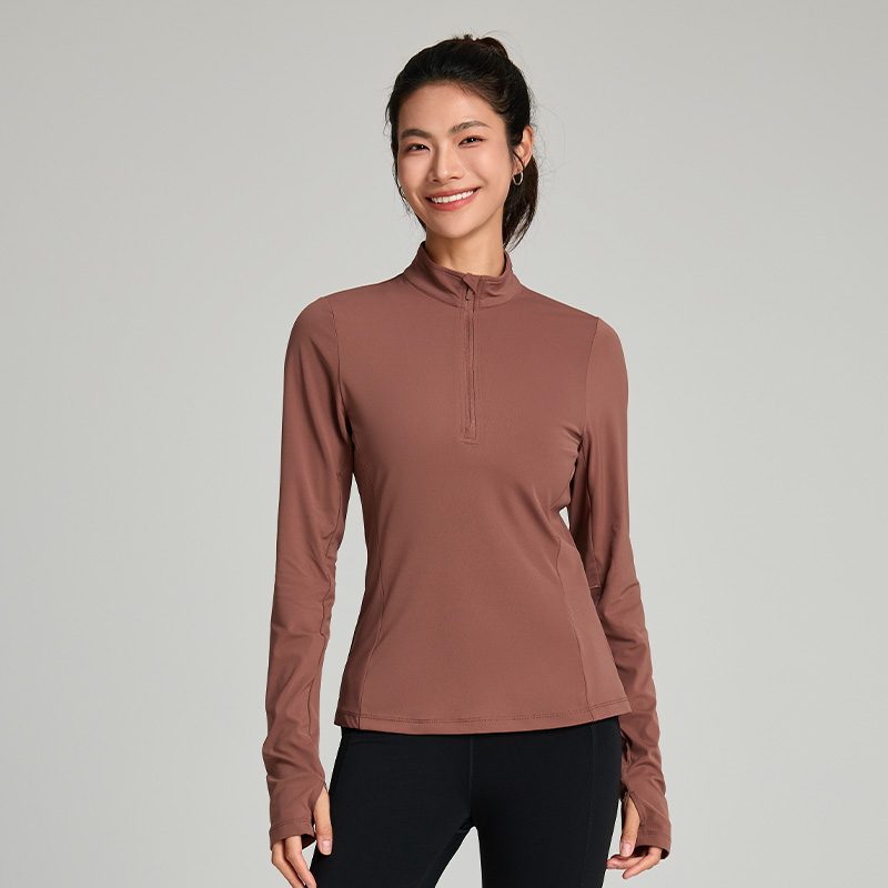 Half-zip up Workout Fitness Running Sport T-Shirts With Thumb Hole