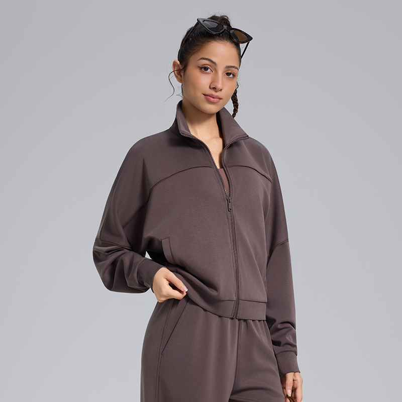 Modal Color-Blocking Stripes Jacket | Smooth Zipper Big Pocket Casual Athleisure Top