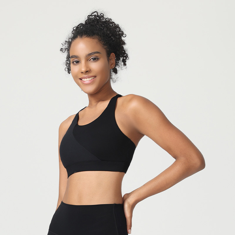 Cross Back Yoga Bra Gym Removable Pads Ribbed Sports Bra for Wome