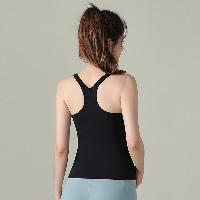Spaghetti Strap Sleeveless Vest U-shaped Neckline Tank Top With Bra