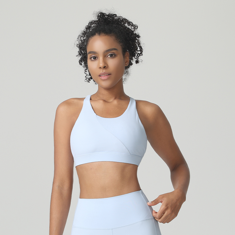 Cross Back Yoga Bra Gym Removable Pads Ribbed Sports Bra for Wome