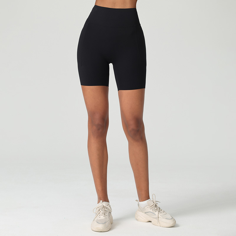 Breathable High Waist Tummy Control Gym Workout Yoga Shorts With Side Pockets