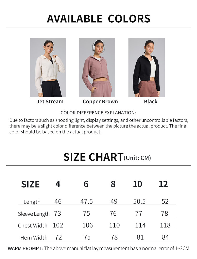 Cropped Zip-Up Hoodie for Women - Contour Fit, Ribbed Hem, Soft Fleece Activewear