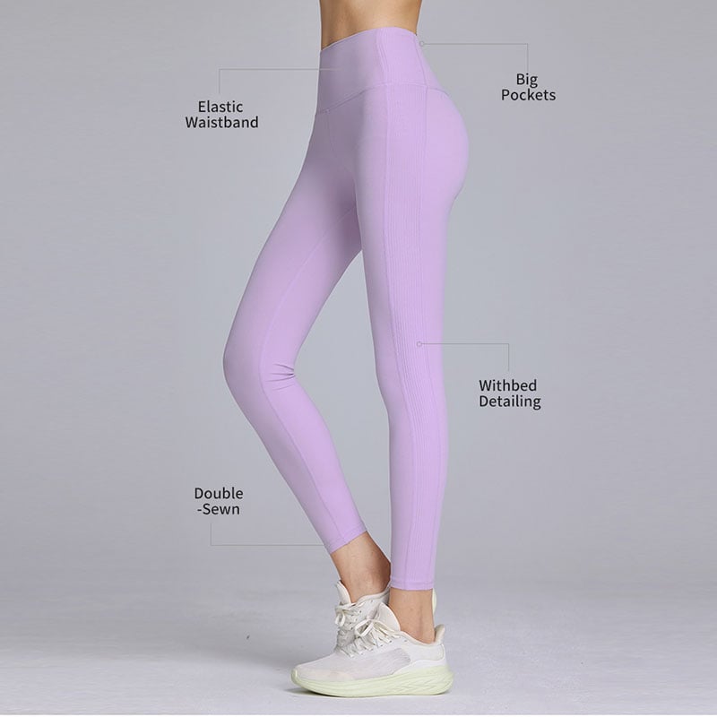 Front T-line Workout Gym Fitness Yoga Pants With Side Ribbed stripes
