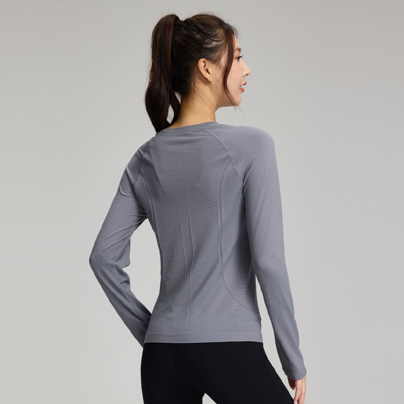 Top con spalle scoperte senza cuciture, a rapida asciugatura, maniche lunghe con texture a barre