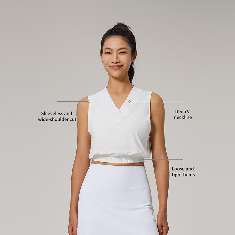 Breathable V - Neck Sleeveless Tennis Wear Top Elastic Band Hem Design