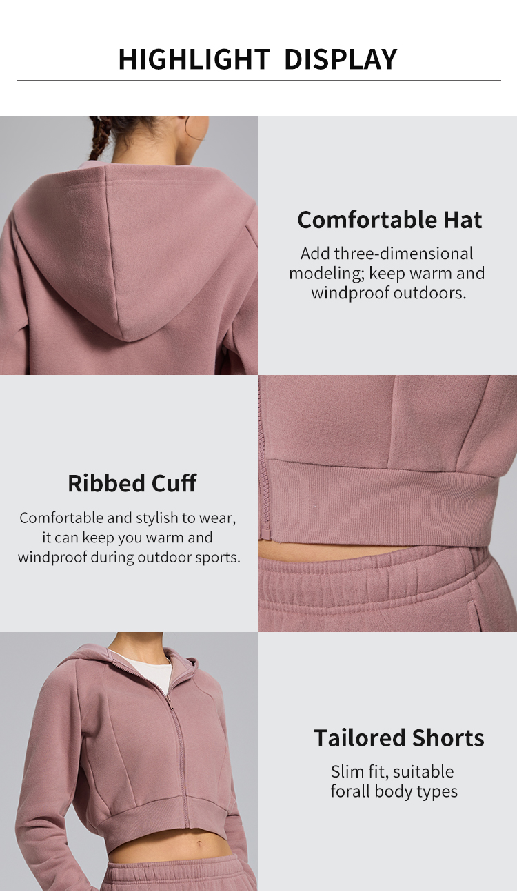 Cropped Zip-Up Hoodie for Women - Contour Fit, Ribbed Hem, Soft Fleece Activewear