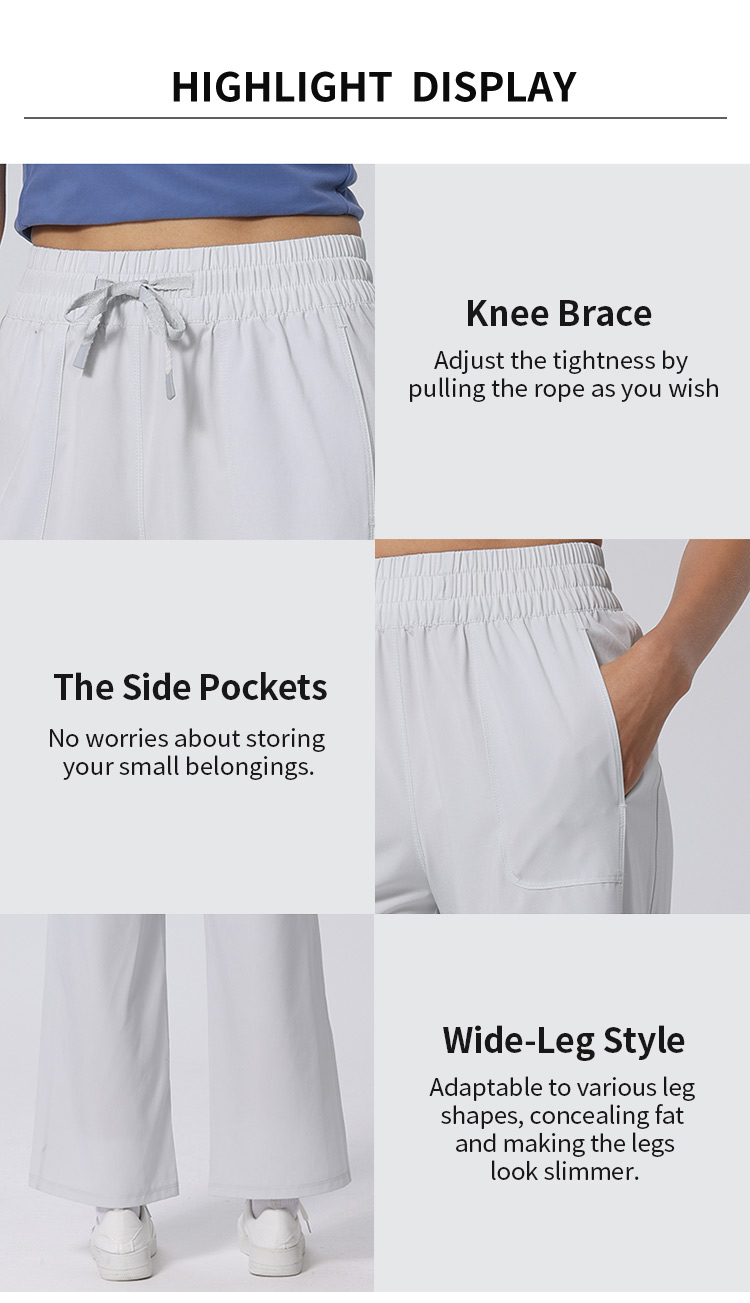 Silk-Screened Fabric Wide-Leg Pants With Drawstring Waist and Side Pockets