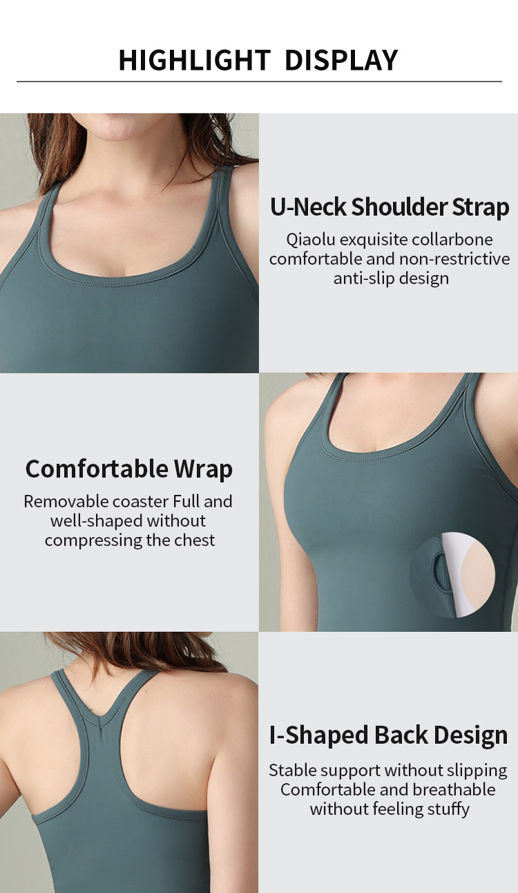 Spaghetti Strap Sleeveless Vest U-shaped Neckline Tank Top With Bra
