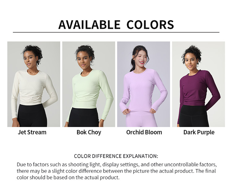 Round Neck Slim Fit Ribbed Long Sleeves T-shirt With Side Ruched Designer