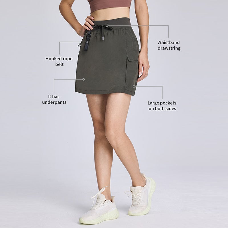 1.2 en 1 : jupes courtes tissées avec short intégré, déperlantes et antibactériennes, pour la randonnée en extérieur