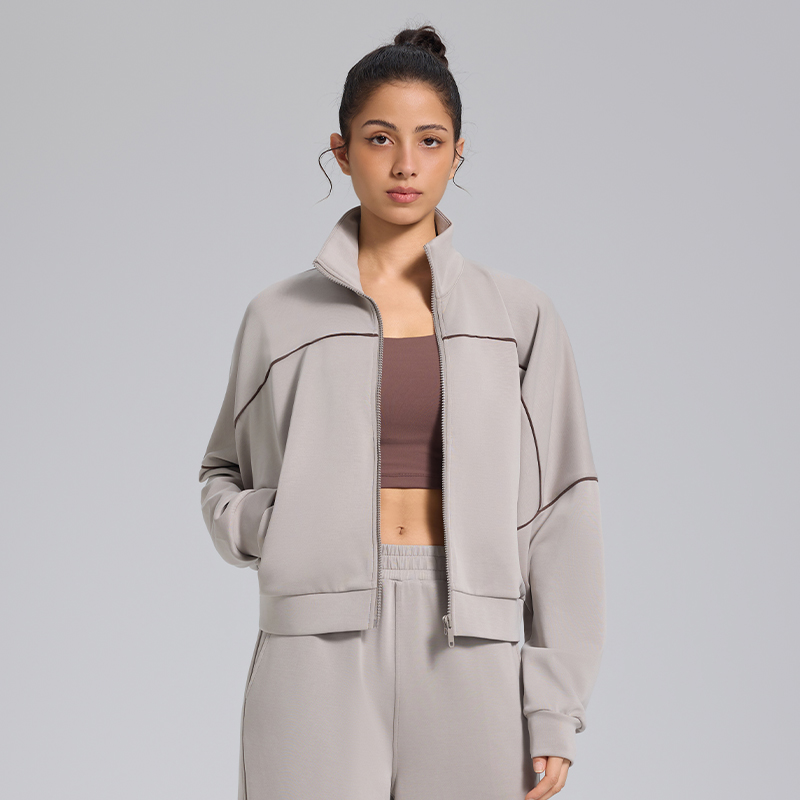 Modal Color-Blocking Stripes Jacket | Smooth Zipper Big Pocket Casual Athleisure Top