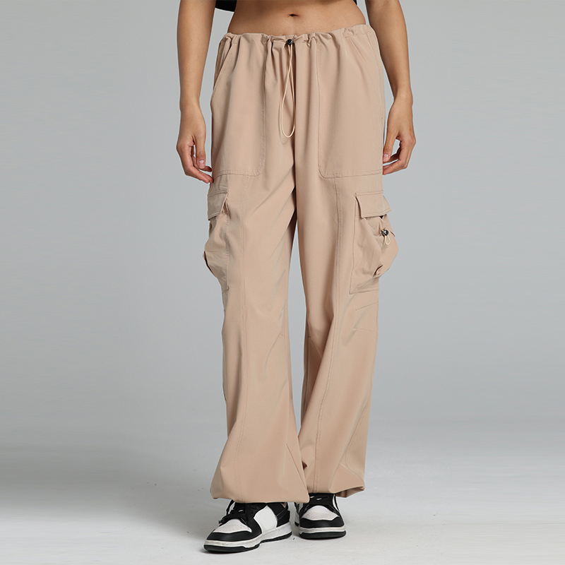 Women's Elastic Waist Cargo Pants, Wide Leg Drawstring Trousers with Multi-Pockets