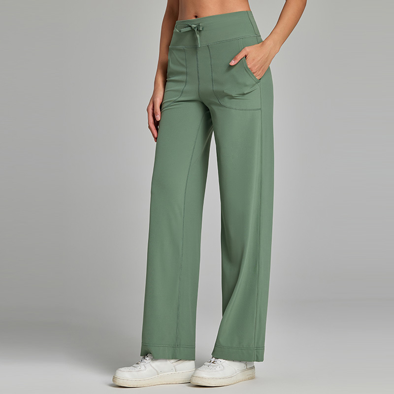 Soft High-Waisted Wide Leg Pants with Drawstring Waist & Side Pockets for Everyday Wear