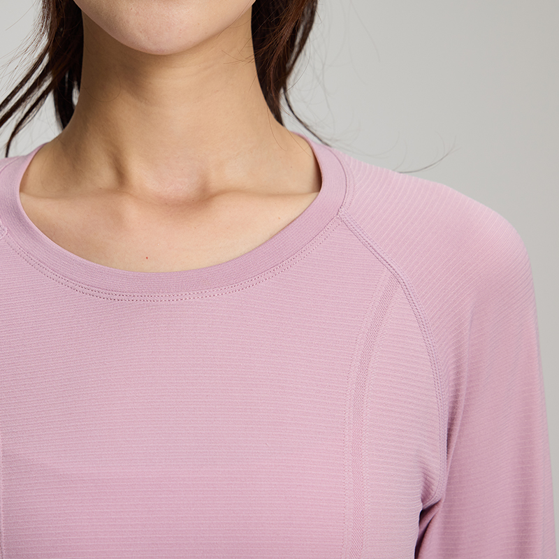 Top con spalle scoperte senza cuciture, a rapida asciugatura, maniche lunghe con texture a barre