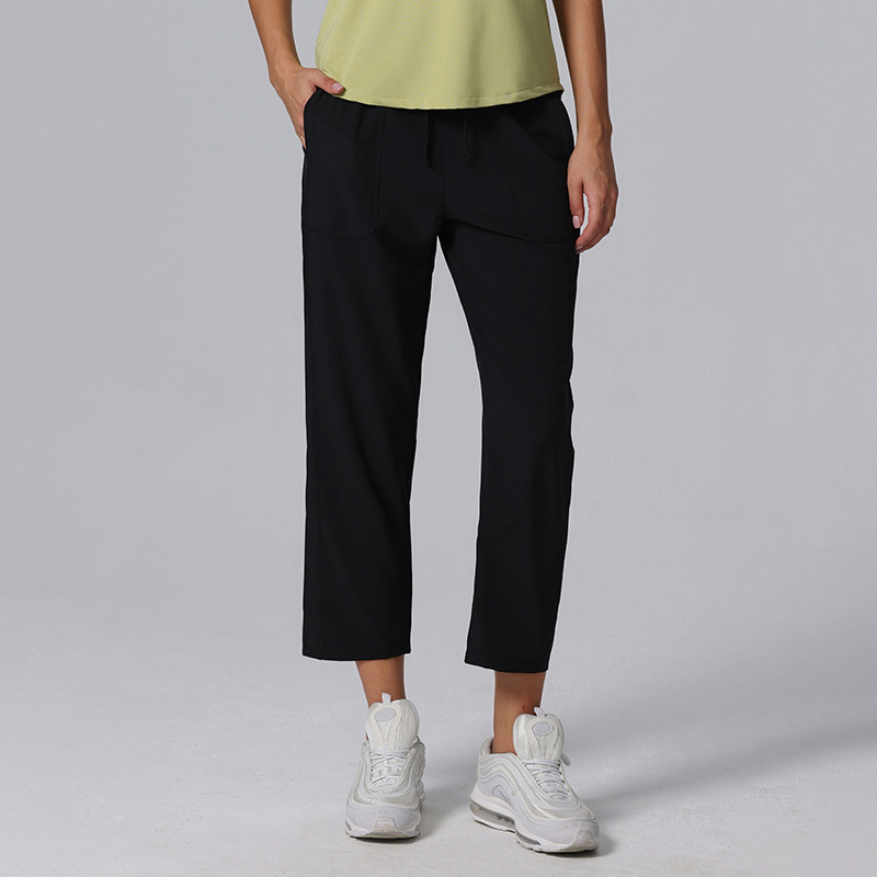 High Waist Drawstring Loose Wide Leg Cropped Pants with Pockets