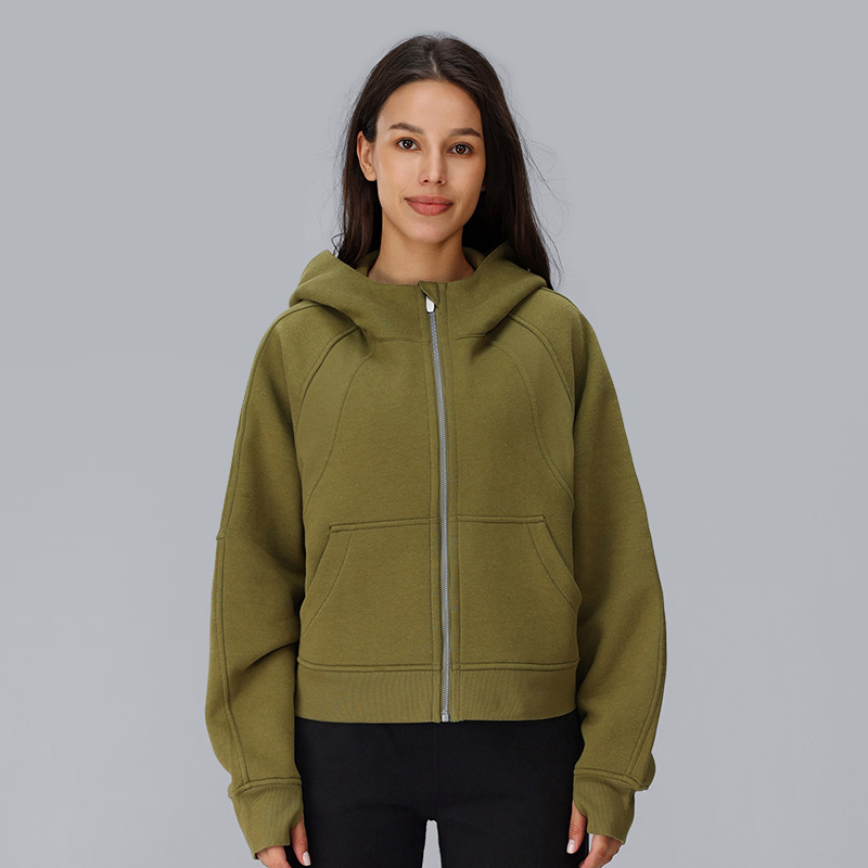 Women's Hooded Zip - Up Jacket Inside Fleece Kangaroo Pocket Hoodie
