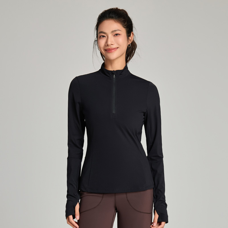 Half-zip up Workout Fitness Running Sport T-Shirts With Thumb Hole