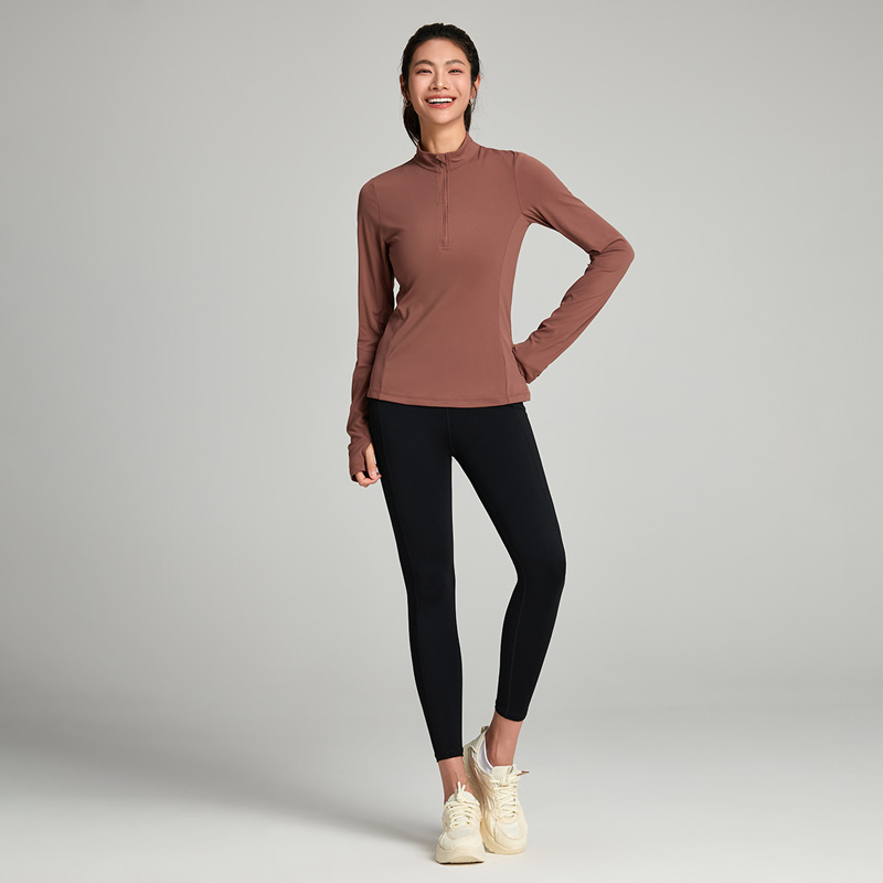 Half-zip up Workout Fitness Running Sport T-Shirts With Thumb Hole