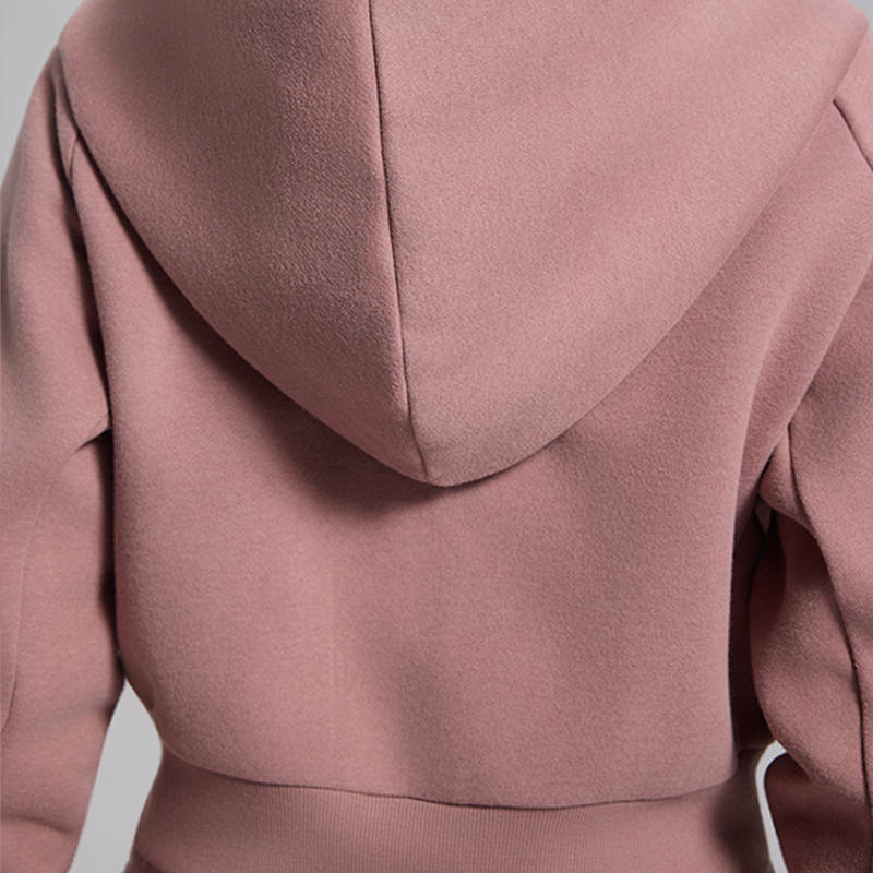 Kort klädd hoodie med dragkedja för kvinnor – anpassad passform, ribbad nederkant, mjuk fjällfoderaktivbeklädnad