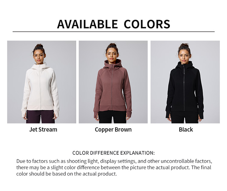 Hooded High-Neck Zip-Up Jacket with Thumb Holes, Trim Fit for Yoga & Outdoor