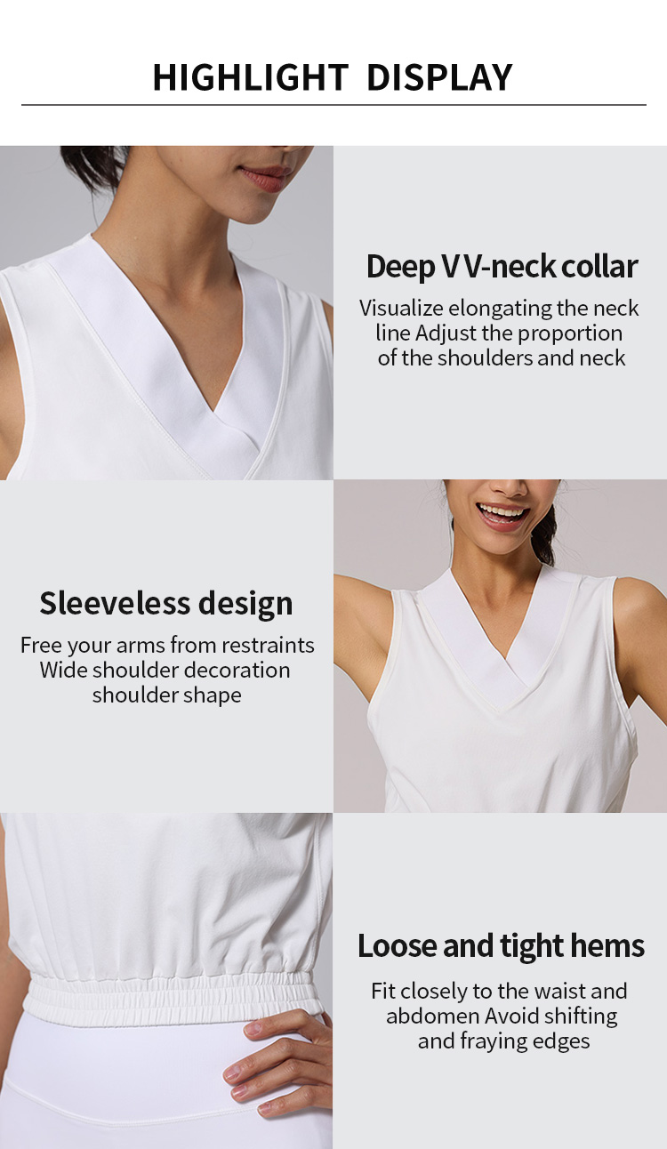 Breathable V - Neck Sleeveless Tennis Wear Top Elastic Band Hem Design manufacture