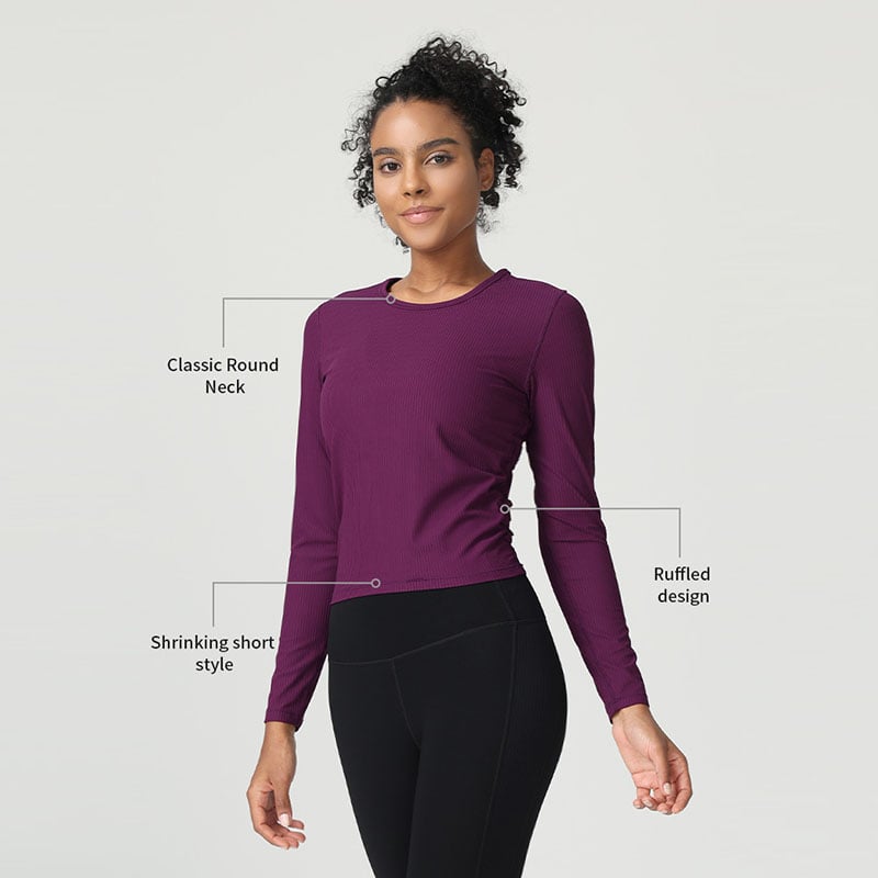 Trikot s kulatým výstřihem, slim-fit, žebrované, s dlouhými rukávy a sbíranými detaily po stranách, designové