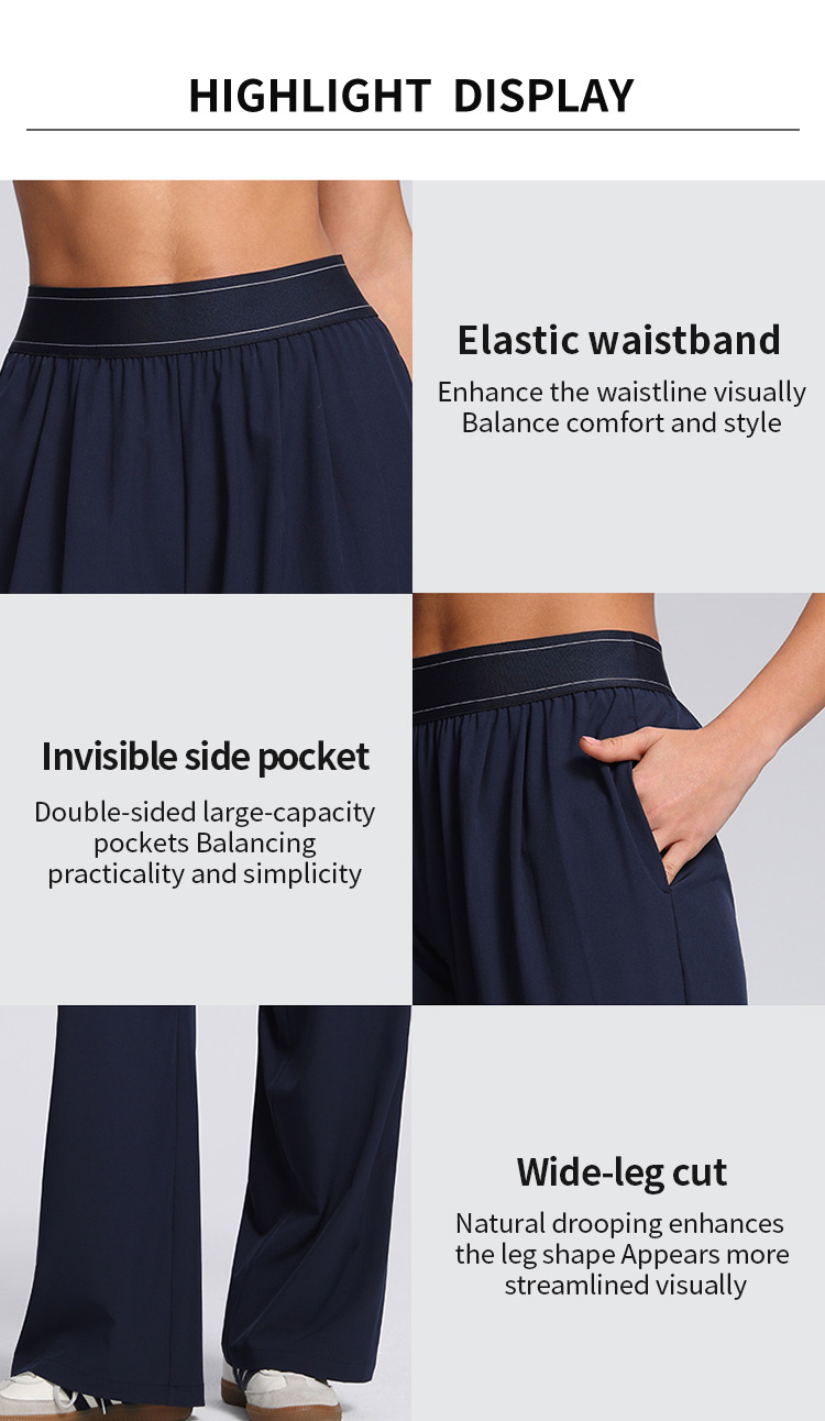 Women's Flattering Wide - Leg Athletic Pants | Elastic Waist, Deep Side Pockets, Full - Length details