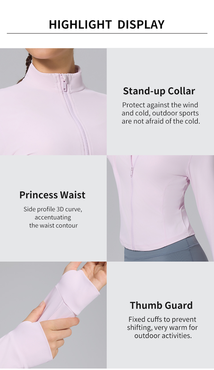 Breathable Soft Yoga Jackets With Thumbhole 3D Cutline