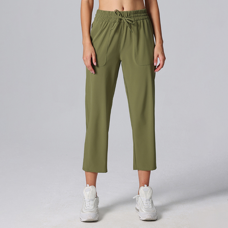 High Waist Drawstring Loose Wide Leg Cropped Pants with Pockets