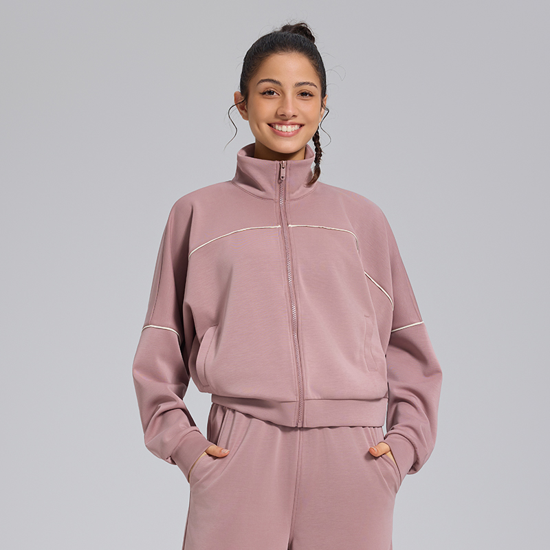 Modal Color-Blocking Stripes Jacket | Smooth Zipper Big Pocket Casual Athleisure Top