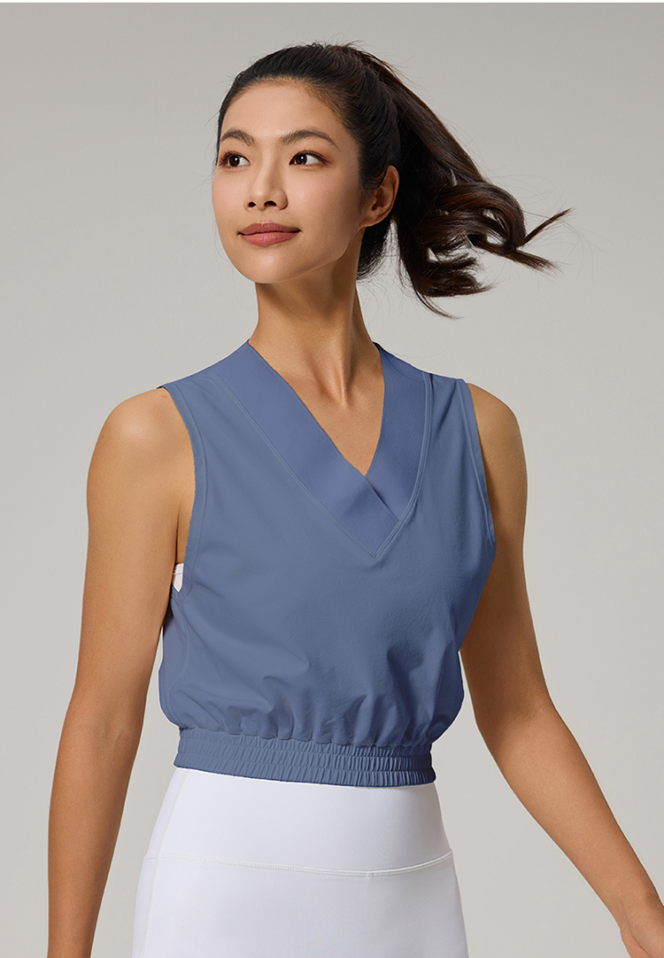 Breathable V - Neck Sleeveless Tennis Wear Top Elastic Band Hem Design details