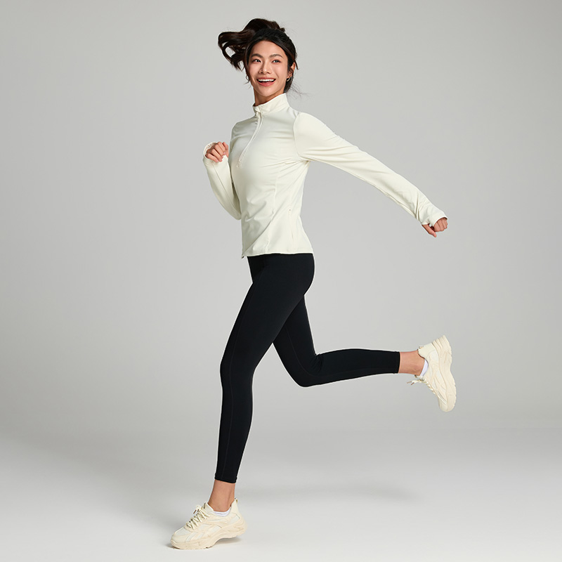 Half-zip up Workout Fitness Running Sport T-Shirts With Thumb Hole