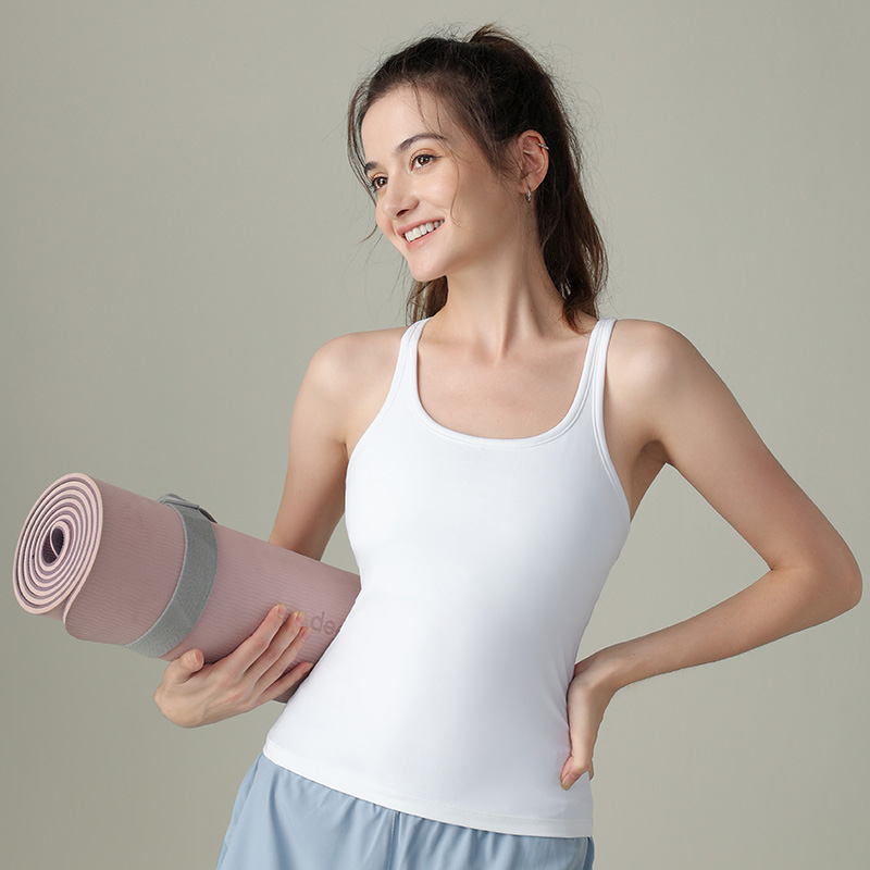 Spaghetti Strap Sleeveless Vest U-shaped Neckline Tank Top With Bra