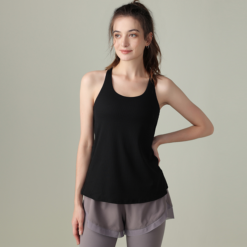 Classic Round Tank Top Neck Cross Back 2 in 1 Double Layer Vest