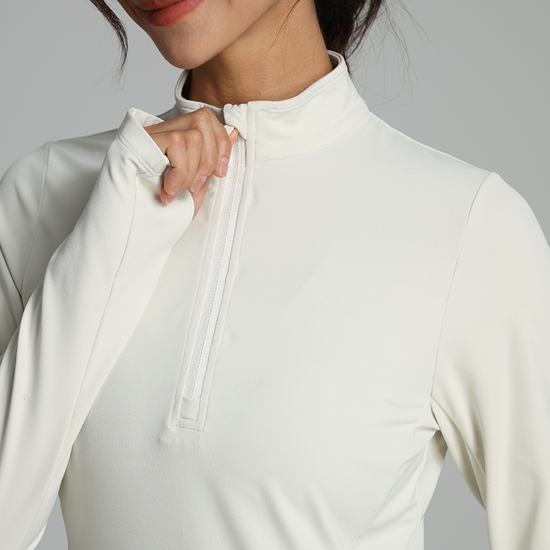 Half-zip up Workout Fitness Running Sport T-Shirts With Thumb Hole