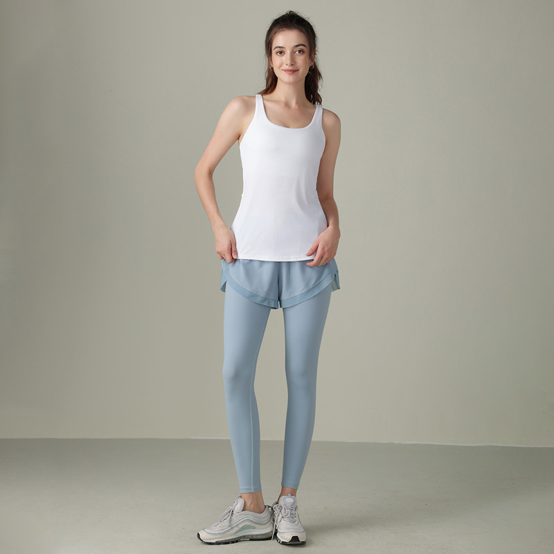 Classic Round Tank Top Neck Cross Back 2 in 1 Double Layer Vest