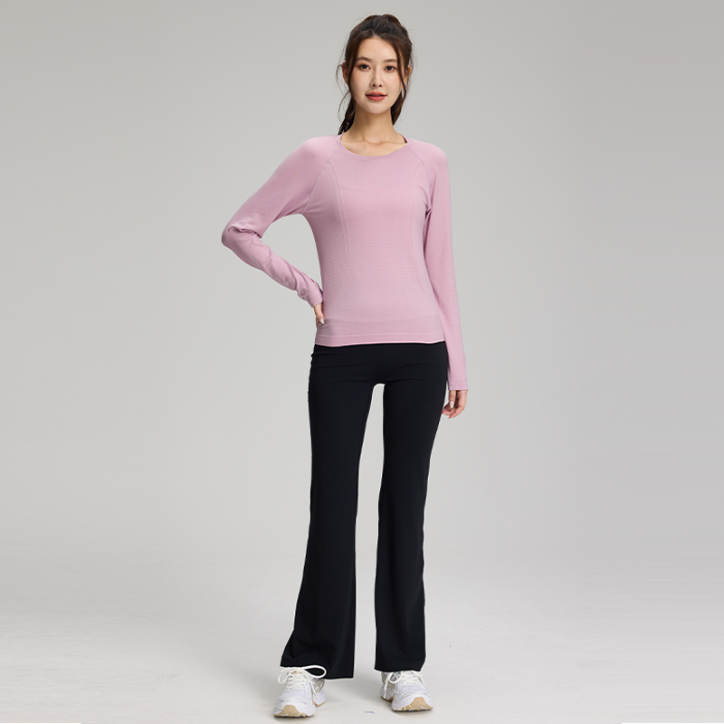 Top con spalle scoperte senza cuciture, a rapida asciugatura, maniche lunghe con texture a barre