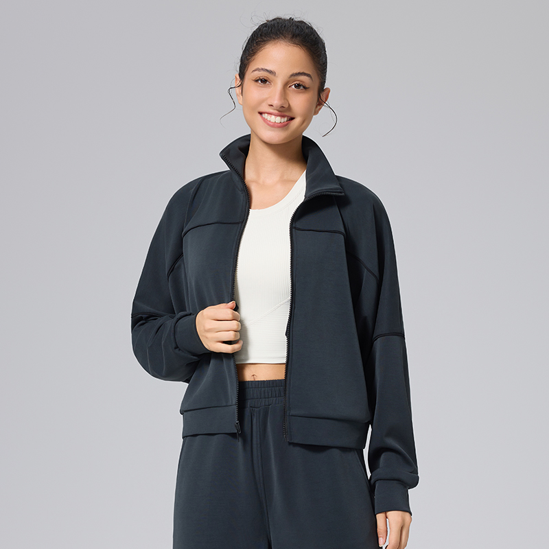 Modal Color-Blocking Stripes Jacket | Smooth Zipper Big Pocket Casual Athleisure Top